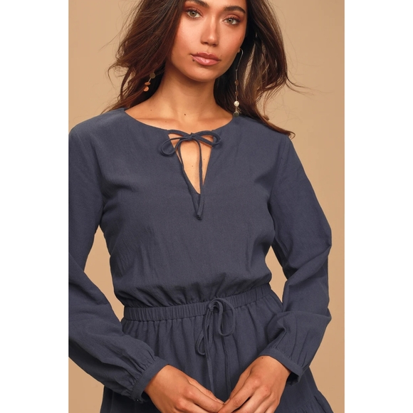NEW Lulu's Navy Blue Long Sleeve Skater Dress - Picture 3 of 10